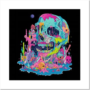 Neon occult Halloween, day of the dead, skull design. Posters and Art